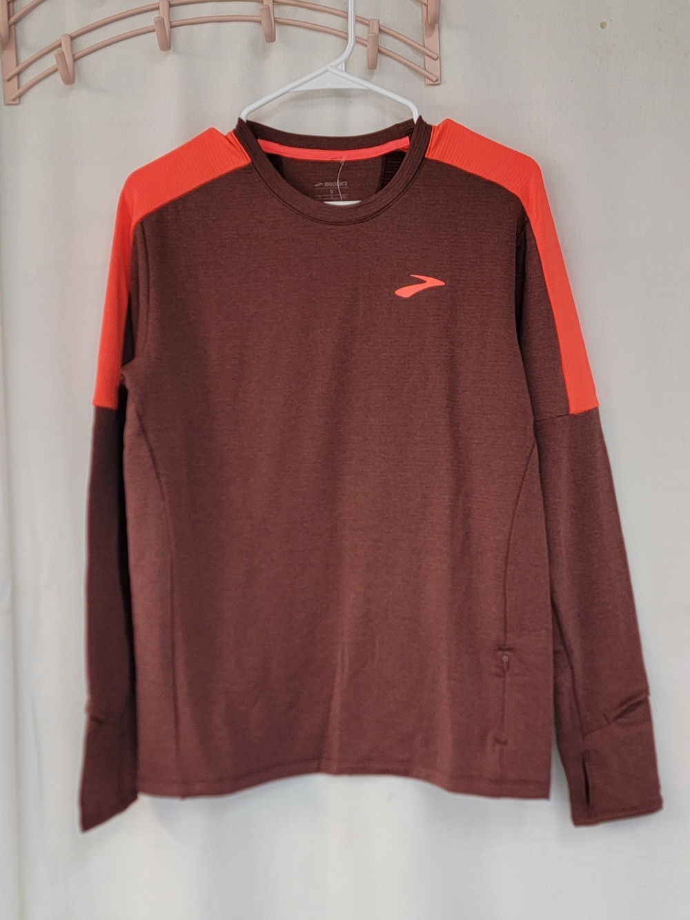 Brooks Men's Long-Sleeve Running Tee - Brown with Orange Accents